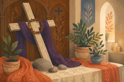 Lenten Cross with Purple Draped Cloth