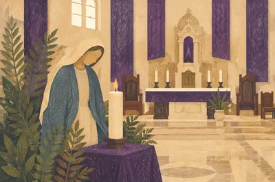 Lenten Cross with Purple Draped Cloth