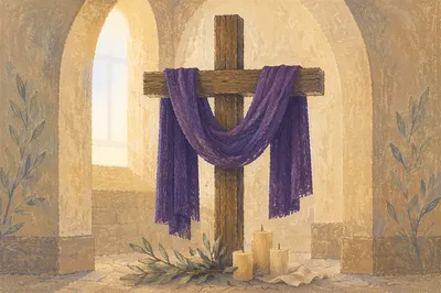 Lenten Cross with Draped Purple Cloth