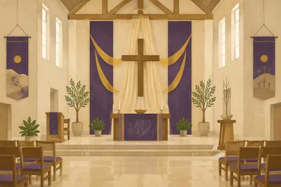 Lenten Cross with Purple Draped Sanctuary