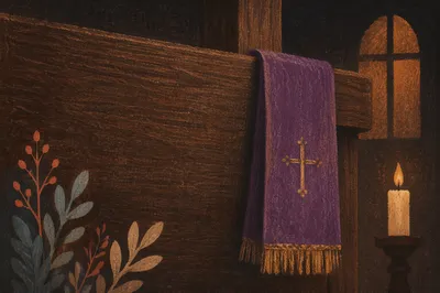 Rustic Lenten Cross with Purple Cloth
