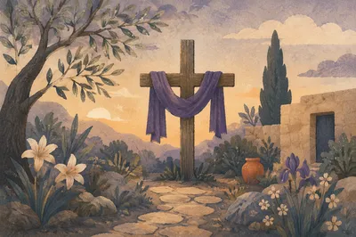 Lenten Cross with Purple Draped Cloth