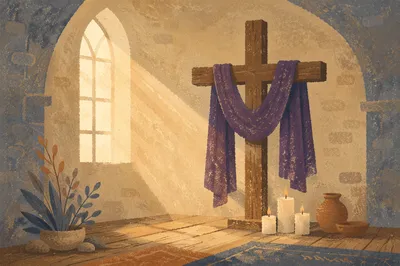 Lenten Cross with Purple Draped Cloth