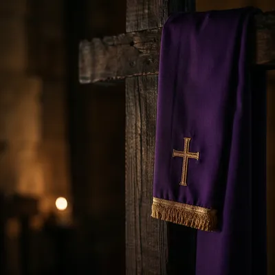 Lenten Cross with Purple Draped Cloth