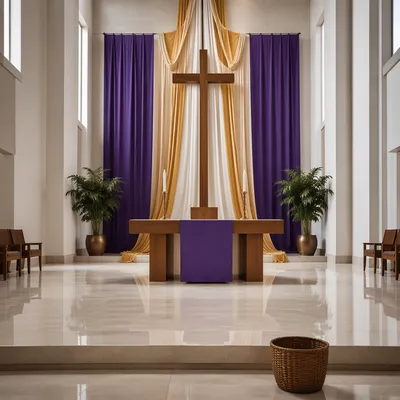 Lenten Cross with Purple Sanctuary Drapery