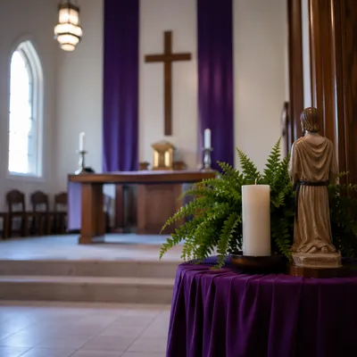 Lenten Chapel Cross With Purple Draped Cloth