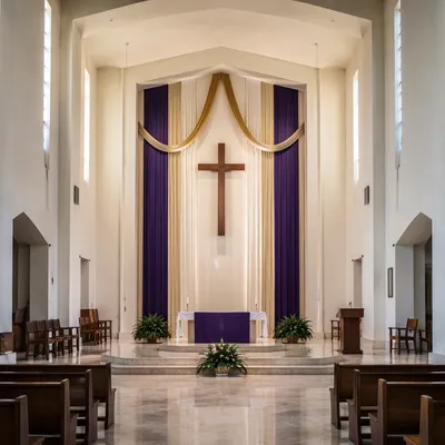 Lenten Church Cross with Purple Drapery