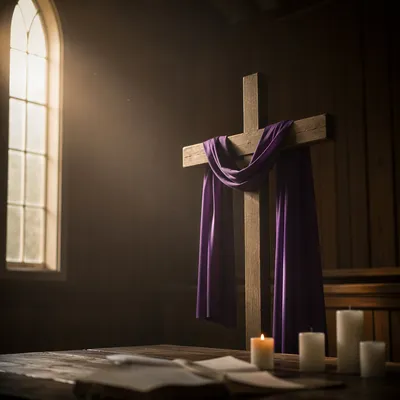 Lenten Cross with Purple Draped Cloth