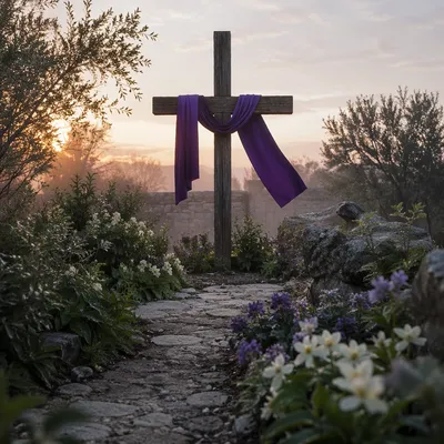 Lenten Cross with Purple Draped Cloth