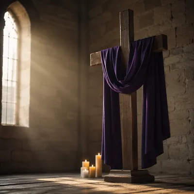 Lenten Cross with Purple Draped Cloth