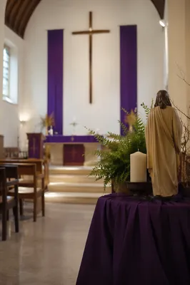 Lenten Chapel Cross with Purple Drapery