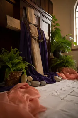 Lenten Cross with Purple Cloth in Chapel