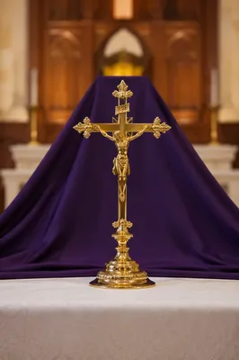 Lenten Gold Crucifix with Purple Drapery