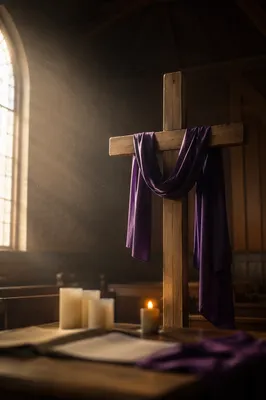 Lenten Cross With Purple Draped Cloth
