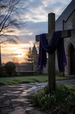 Lenten Cross with Purple Draped Cloth