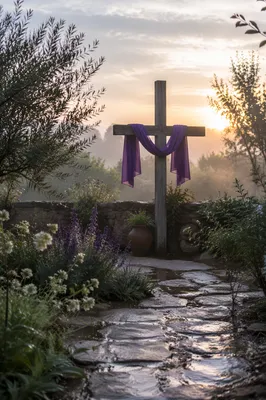Lenten Cross with Purple Draped Cloth