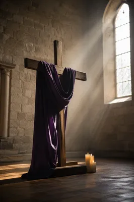 Lenten Cross with Purple Draped Cloth