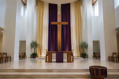 Lenten Cross with Purple Sanctuary Drapery