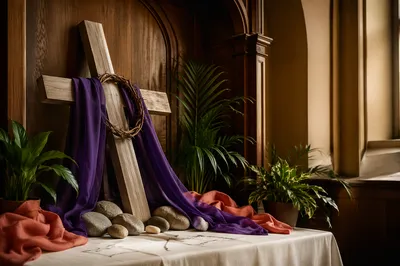 Lenten Cross Draped in Purple Cloth