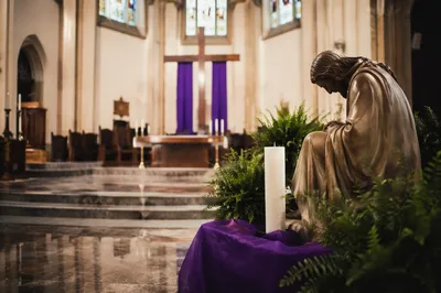 Lenten Cross with Purple Draped Cloth