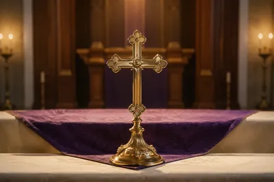 Lenten Cross with Draped Purple Cloth