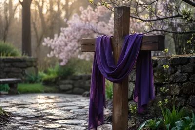Lenten Wooden Cross with Purple Cloth
