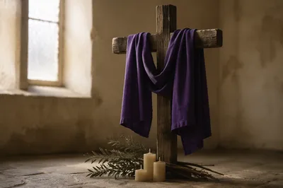 Lenten Cross with Draped Purple Cloth
