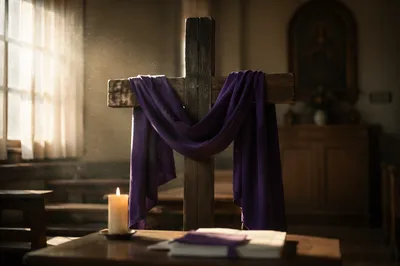 Lenten Cross with Purple Draped Cloth