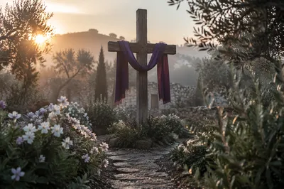Lenten Cross with Purple Draped Cloth