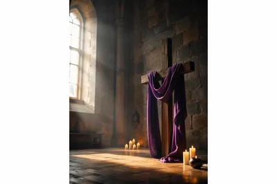 Lenten Cross with Purple Draped Cloth