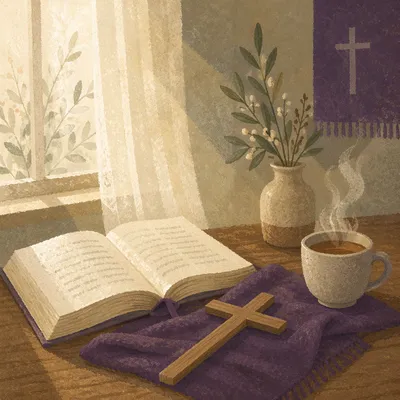 Open Book and Wooden Cross Still Life