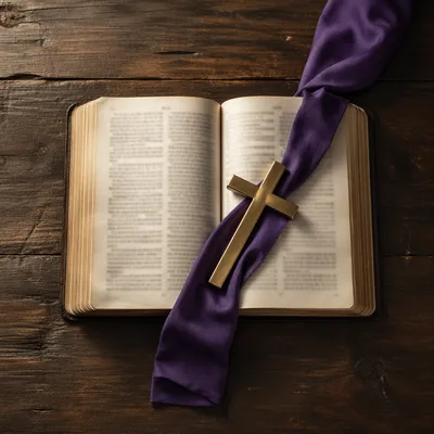 Open Devotional Book with Brass Cross