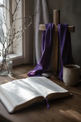 Open Book and Wooden Cross Still Life