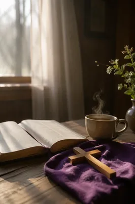 Open Book and Wooden Cross Still Life