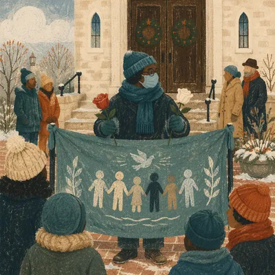 Winter Justice Gathering at Church Entrance