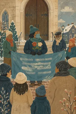 Winter Justice Gathering at Church Entrance
