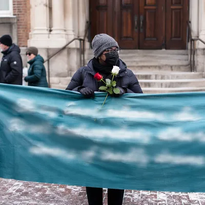 Winter Justice Gathering at Church Entrance