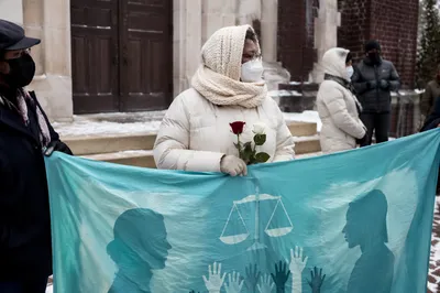 Winter Justice Gathering at Church Entrance