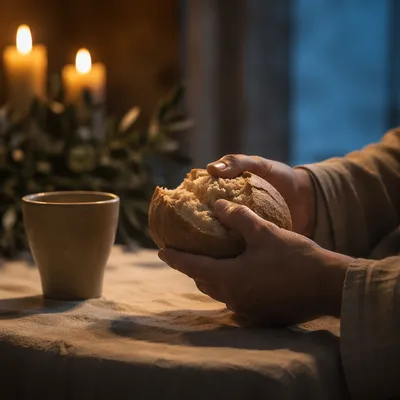 Maundy Thursday Communion Bread Breaking Close-Up