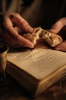 Maundy Thursday Communion Bread Breaking Close-Up