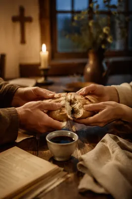 Maundy Thursday Communion Bread in Candlelight
