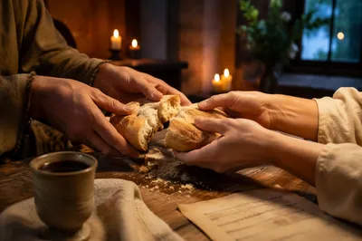 Maundy Thursday Communion Bread Breaking Scene