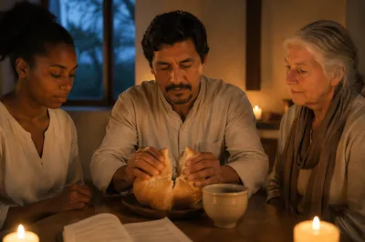 Bread Breaking at Candlelit Chapel Table