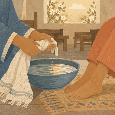 Humble Maundy Thursday Foot Washing Scene