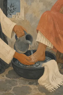 Humble Maundy Thursday Foot Washing Scene