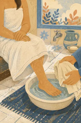 Humble Maundy Thursday Foot Washing Scene
