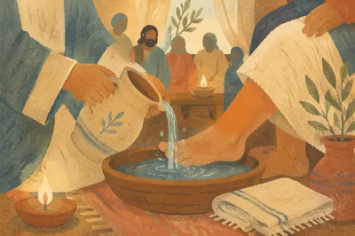 Humble Maundy Thursday Foot Washing Scene