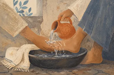Humble Maundy Thursday Foot Washing Scene