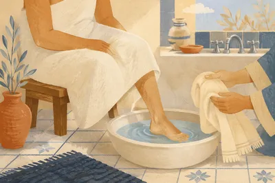 Humble Maundy Thursday Foot Washing Scene