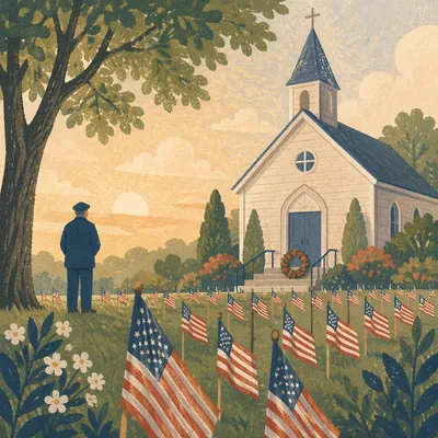 Memorial Day Flags at Country Church